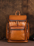 Retro Pure Color Leather Zipper Large Capacity Backpack