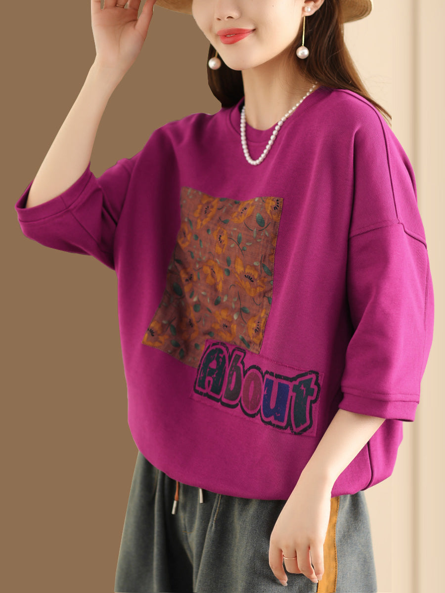 Women Summer Flower Spliced Pullover Shirt