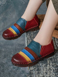 Women Casual Colorblock Leather Spliced Flat Shoes