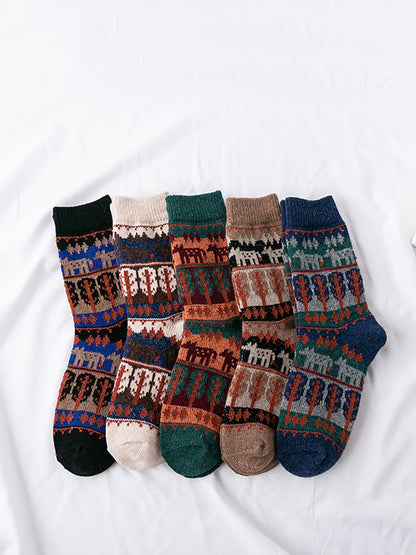 5 Pairs Women Winter Ethnic Wool Socks