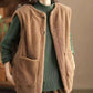 Women Casual Winter Solid Corduroy Plush Cotton Vest Coat