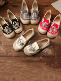 Women Ethnic Flower Embroidery Linen Cotton Flat Shoes