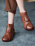 Women Genuine Leather Spliced Solid Low Heel Ankle Boots