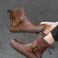 Women Vintage Genuine Leather Spliced Flat Ankle Boots