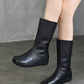 Women Casual Winter Genuine Leather Mid Heel Flat Boots