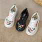 Women Fashion Lotus Embroidery Genuine Leather Sport Shoes