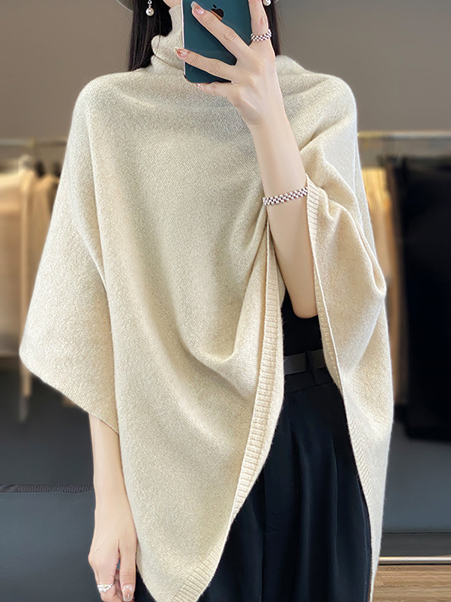 Women Winter Casual Solid Knit Warm Turtleneck Shawl