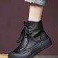 Women Casual Winter Solid Leather Strap Platform Boots