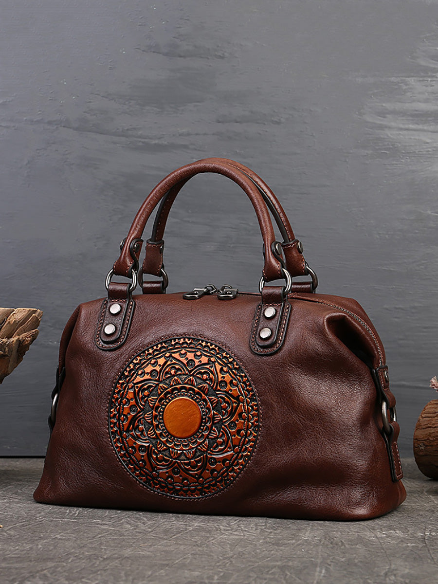 Women Leather Flower Spliced Capacity Hand Bag Shoulder Bag