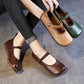 Women Casual Solid Leather Square Toe Flat Shoes