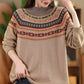 Women Vintage Autumn Jacquard Half Turtleneck Sweater