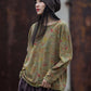 Women Vintage Autumn O-Neck Flower Cotton Blouse