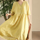 Women Summer Artsy Shirred V-Neck Solid Loose Dress