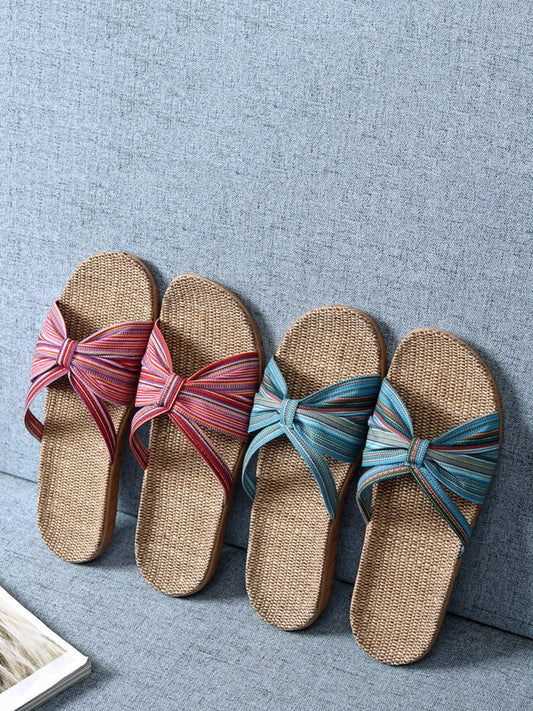 Women Summer Ethnic Linen Indoor Flat Slippers