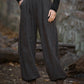 Women Vintage Autumn Solid Loose Ramie Cuffed Pants