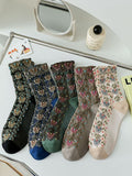 5 Pairs Women Artsy Flower Jacquard Socks