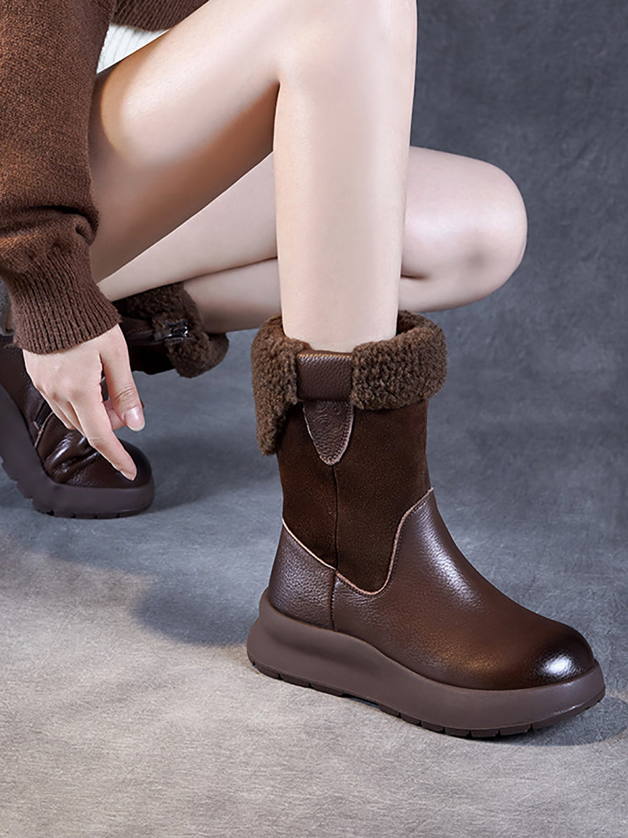 Women Vintage Leather Fleece-lined Platform Boots