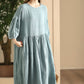 Women Summer Casual Solid Linen Loose Dress