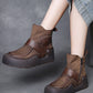 Women Vintage Genuine Leather Spliced Platform Boots