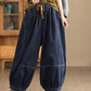 Women Autumn Retro Spliced Solid Loose Denim Bloomers