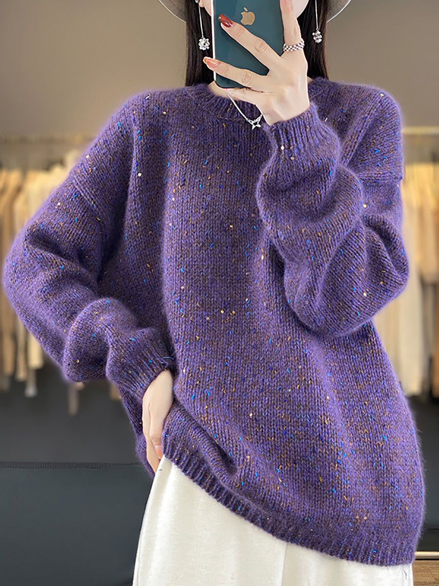 Women Autumn Casual Solid Knit O-Neck Sweater