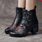 Women Ethnic Flower Leather Spliced Low Heel Boots