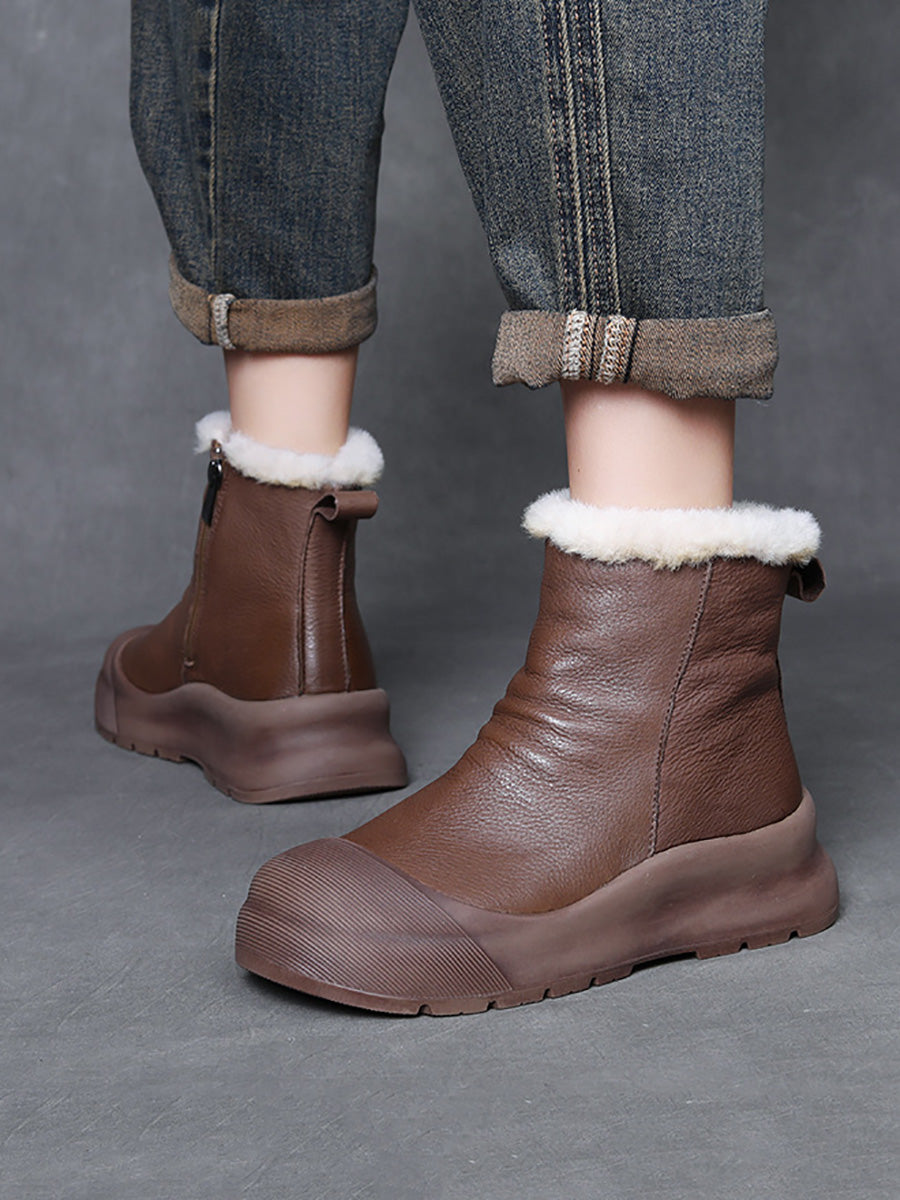 Women Vintage Winter Genuine Leather Fleece-lined Boots