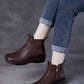 Women Autumn Genuine Leather Spliced Mid-Heel Boots