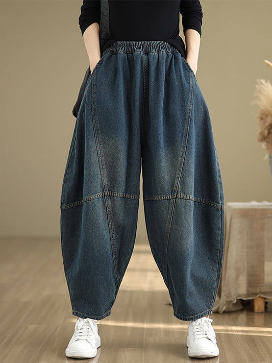 Women Autumn Vintage Denim Spliced Harem Pants