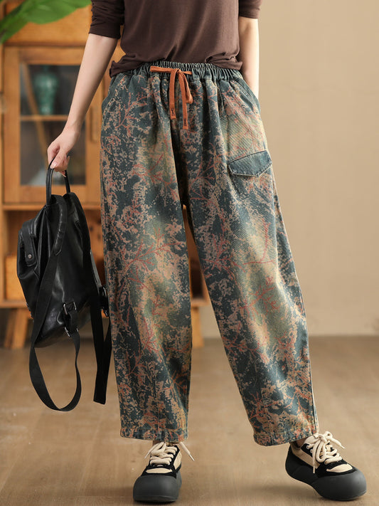 Women Casual  Tie-dye Autumn Strap Denim Harem Pants