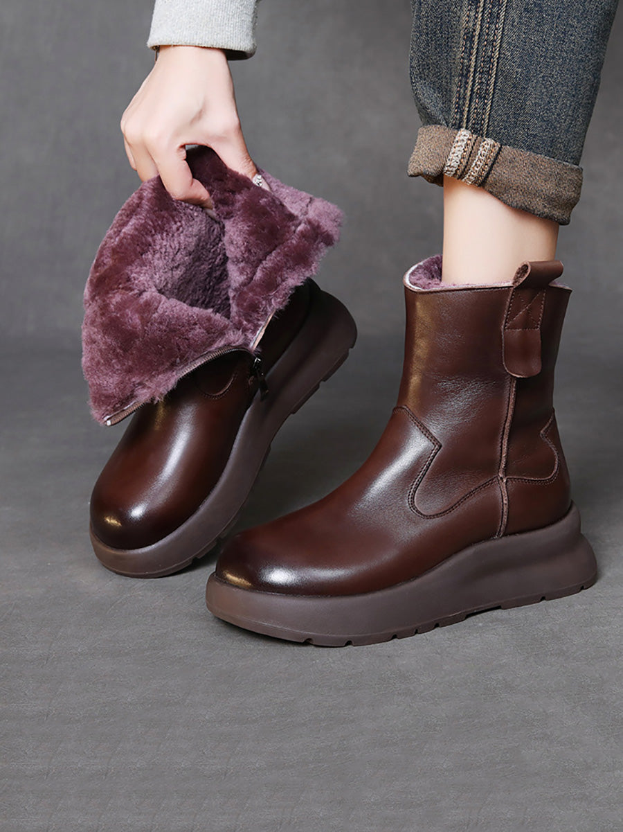 Women Winter Genuine Leather Fleece-lined Platform Boots