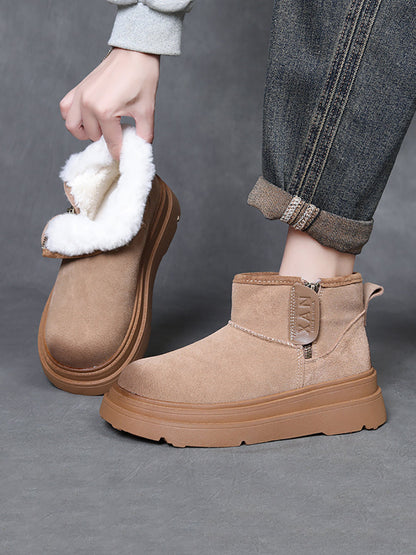 Women Vintage Leather Fleece-lined Platform Boots