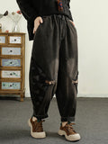 Women Autumn Patch Spliced Washed Denim Harem Pants