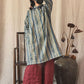 Women Vintage Worn Stripe Frog Robe Dress