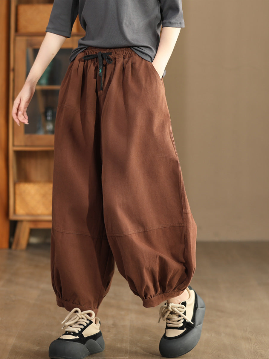 Women Autumn Casual Solid Spliced Cotton Harem Pants