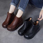 Women Retro Soft Leather Spliced Fleece-lined Mid-Heel Boots