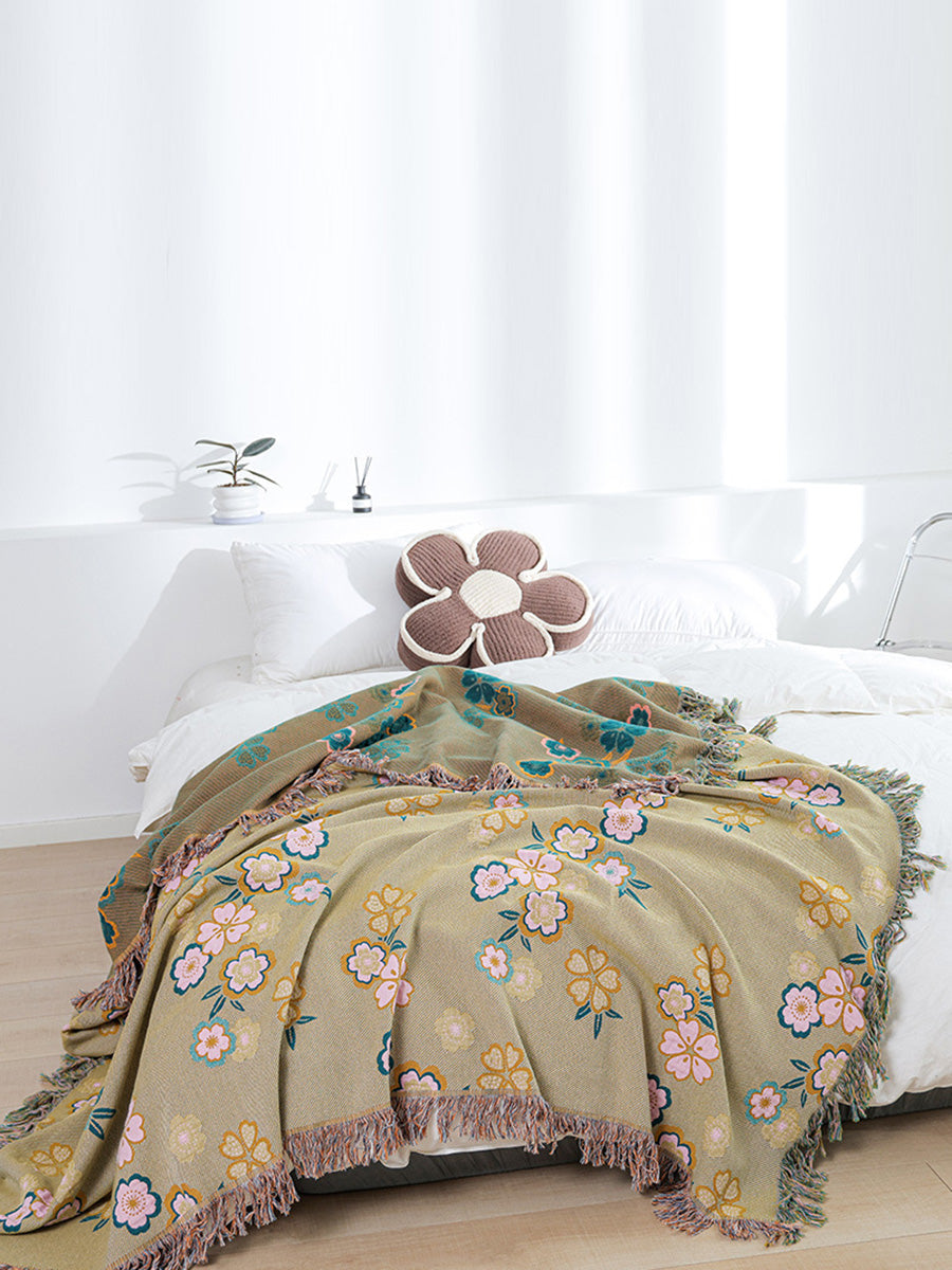 100% Cotton Flower Jacquard Bedcover Sofa Blanket