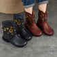 Women Vintage Flower Embroidery Leather Low Heel Boots