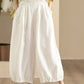 Women Summer Vintage Solid Linen Wide-leg Pants