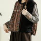 Women Autumn Vintage Flower Spliced Hooded Cotton Vest