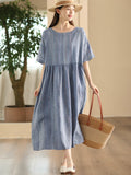 Women Summer Artsy Stripe Loose Linen Dress