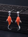 Women Casual Red Koi Sliver Pandent Earrings