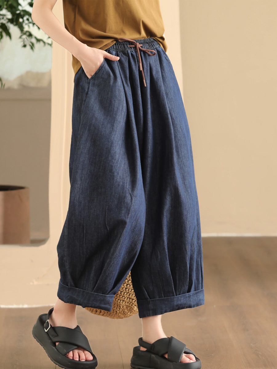 Women Summer Casual Solid Denim Loose Harem Pants