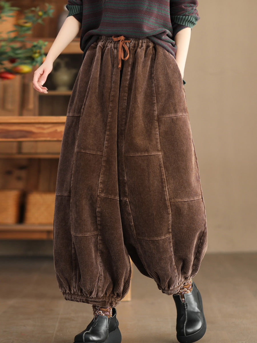 Women Autumn Retro Corduroy Spliced Harem Pants