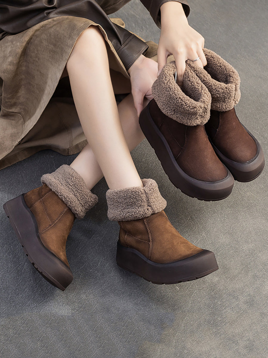 Women Winter Warm Fleece-lined Leather Boots