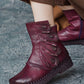 Women Vintage Leather Feather Shape Spliced Ankle Boots