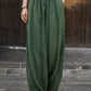 Women Ethnic Solid Raw-edge Wide-leg Ramie Pants