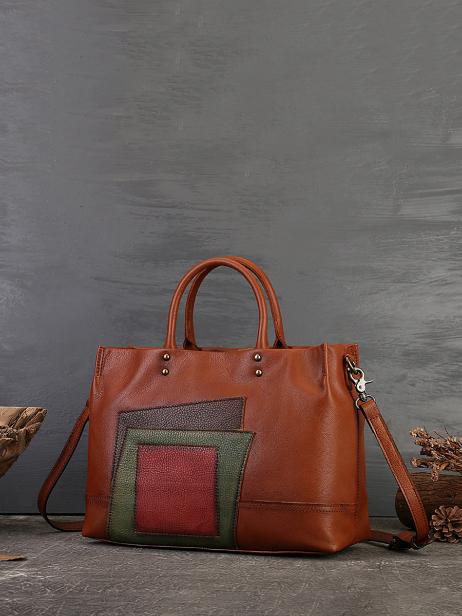 Women Leather Patchwork Laege Capacity Hand Bag Shoulder Bag