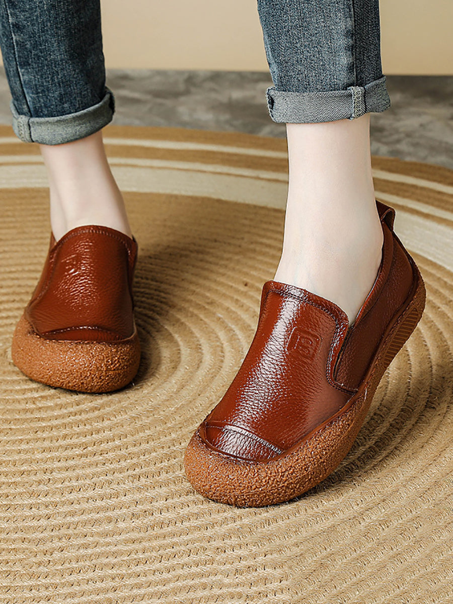 Women Vintage Genuine Leather Autumn  Flat Shoes