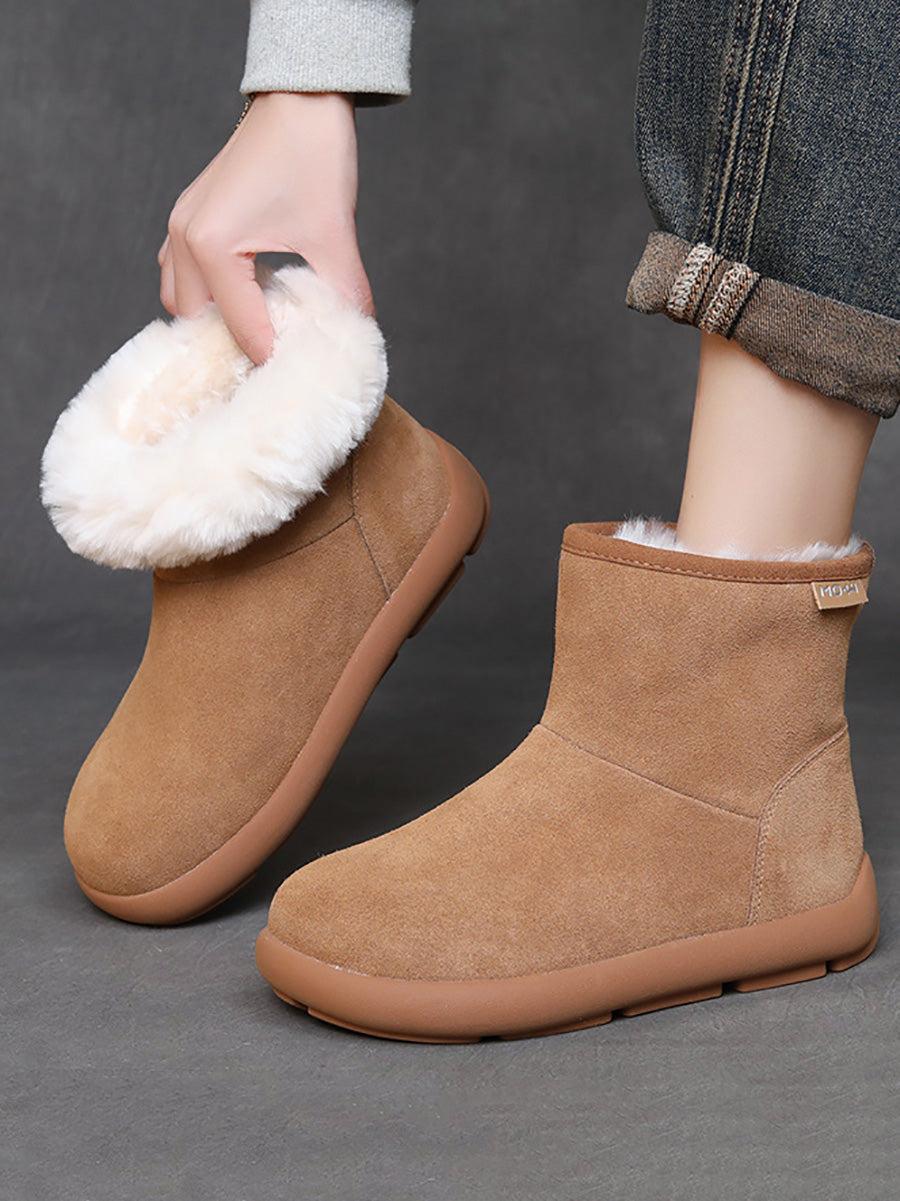 Women Winter Genuine Leather Fleece-lined Flat Boots